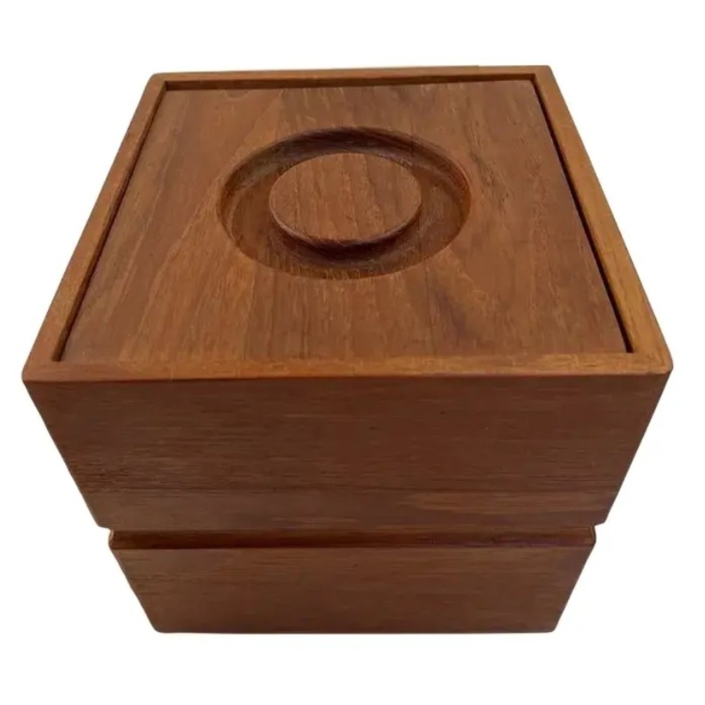 Mid Century Modern Selandia Designs Teak Square Ice Bucket With Plastic Liner